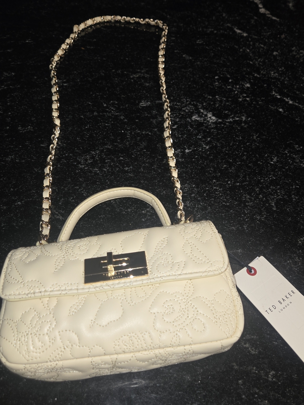 Ted Baker Cream Quilted Chain-Handle Crossbody Bag